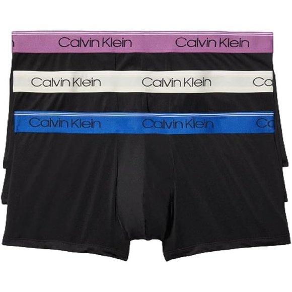 Calvin Klein Mens 2XL (44-46") Micro Stretch 3-Pack Low Rise Trunk Black Body - Picture 3 of 6